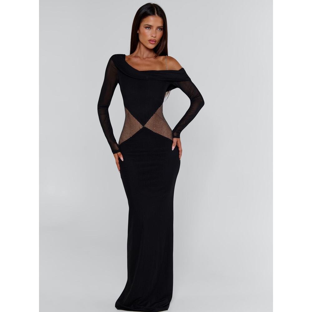 OUTCAST Lumina One Shoulder Mesh Maxi Dress Black NWT Small